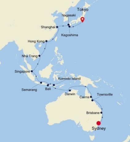 Map for Sydney to Tokyo