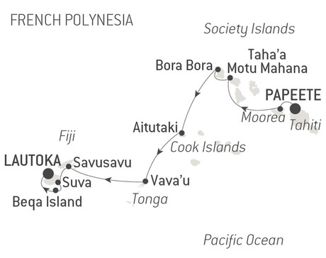 Map for Fiji, Tonga, Cook & Society Islands Luxury Cruise aboard Paul Gauguin