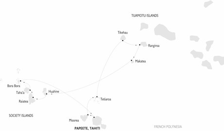 Map for Tahiti, the Society and Tuamotu Islands aboard Panorama II