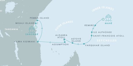 Map for The Coralline Seychelles & Tanzania Cruise