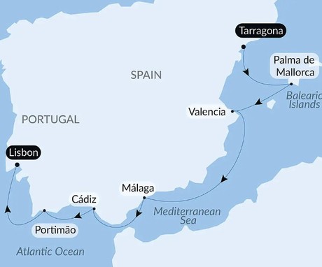 Map for Cruising Southern Spain and Portugal – with Smithsonian Journeys