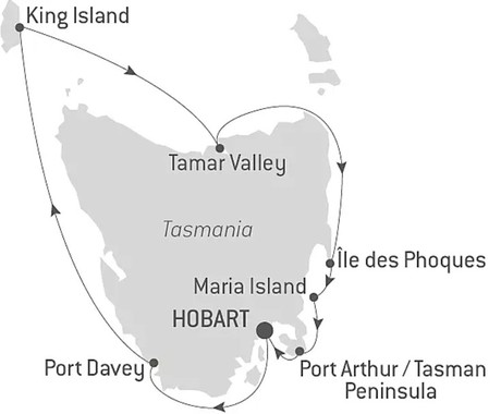 Map for Tasmania Circumnavigation Luxury Cruise