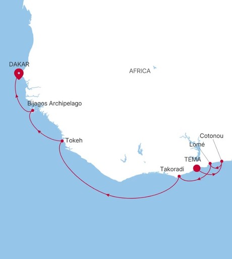 Map for 13 Days Luxury West Africa Cruise - Tema to Dakar
