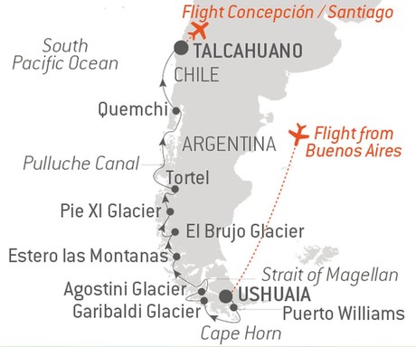 Map for The Best of Chilean Fjords with Ponant
