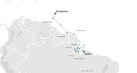 Map for The Wild Atlantic Coast: Cruise from Brazil to Barbados