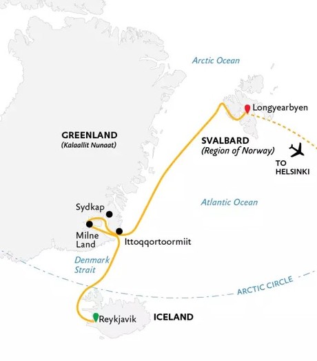 Map for Three Arctic Islands: Iceland, Greenland, Spitsbergen