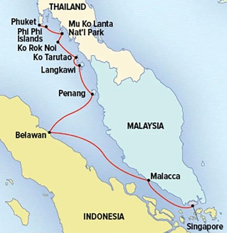 Map for Journey Through Southeast Asia: Singapore, Thailand, Indonesia, and Malaysia
