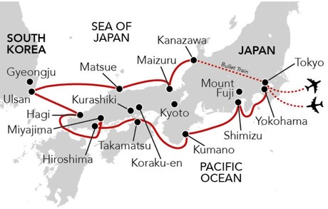 Map for Timeless Japan aboard Heritage Adventurer
