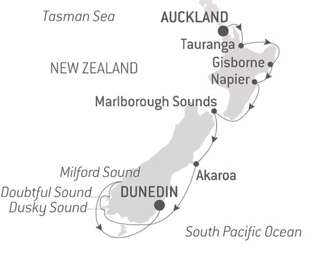 Map for Expedition to the Heart of New Zealand - 12 Days from Auckland to Dunedin