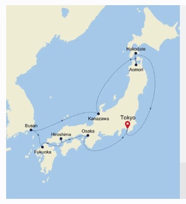 Map for Japan Luxury Cruise - Tokyo to Tokyo 