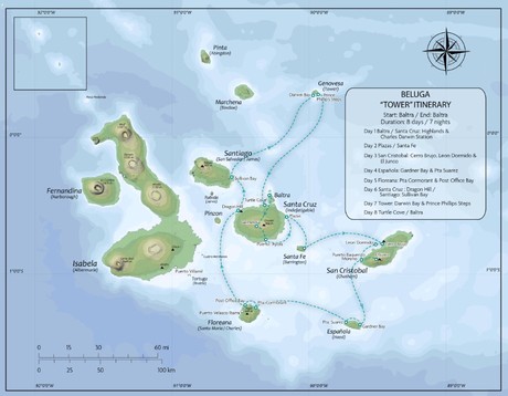 Map for Beluga “Tower” Galapagos Islands Cruise