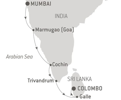 Map for Treasures of India aboard Le Champlain