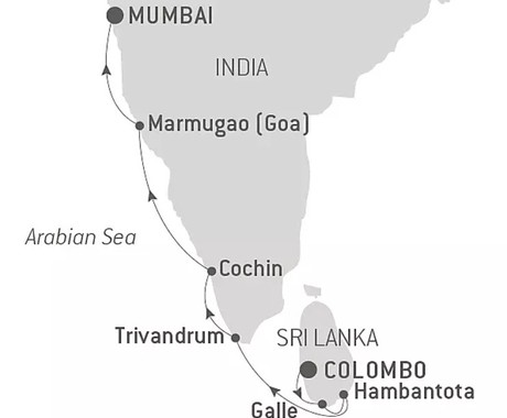 Map for Treasures of India Luxury Cruise