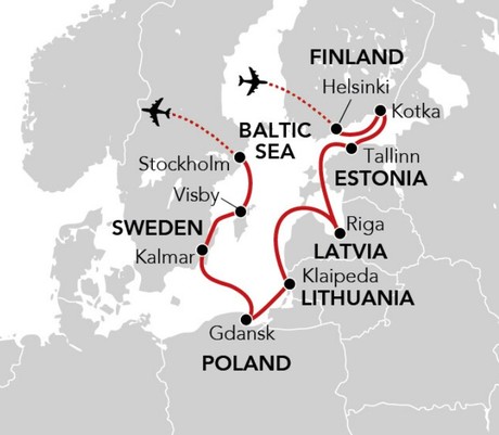 Map for Treasures of the Baltic - A Voyage from Helsinki to Stockholm