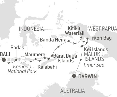 Map for Tropical Indonesian Odyssey - From Bali to Darwin in Luxury