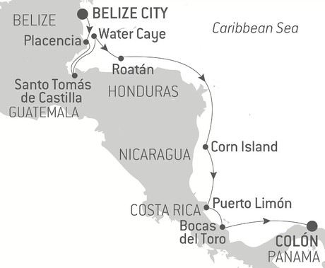 Map for A Tropical Odyssey in Central America