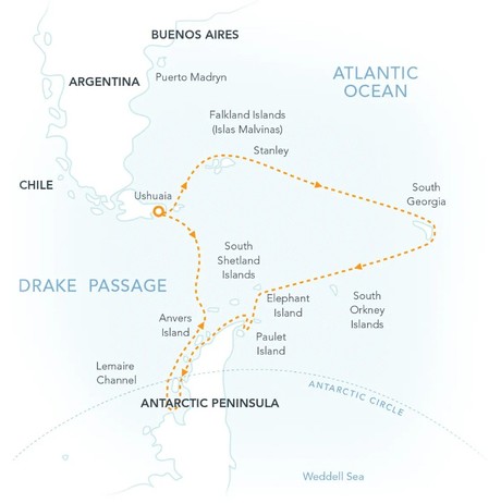 Map for Extended Falklands, South Georgia & Antarctic Circle Expedition