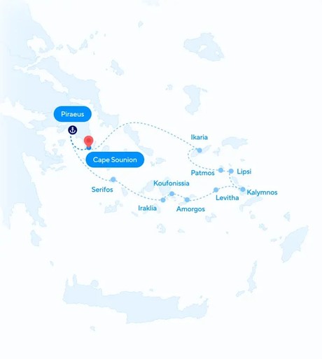 Map for Unexplored Greece: Aegean Islands Small Ship Cruise