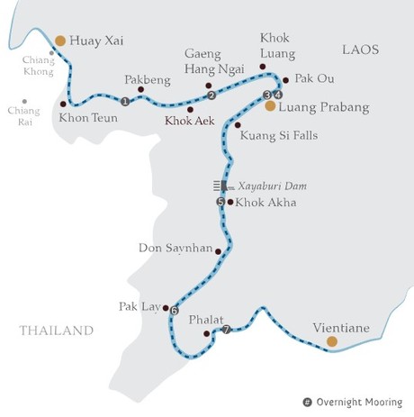 Map for Upper Mekong and Laos - 8 Days