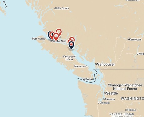 Map for Vancouver Island to Great Bear Rainforest Cruise