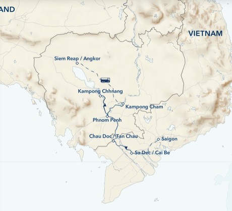 Map for Vietnam and Cambodia: Along The Mekong River, Including Angkor and Saigon