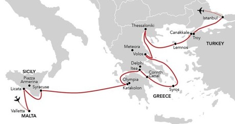 Map for Voyage to Byzantium - Sail from Valletta to Istanbul