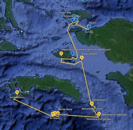 Map for The Wallace Trails & Sails Indonesia Cruise - From Ambon To Sorong