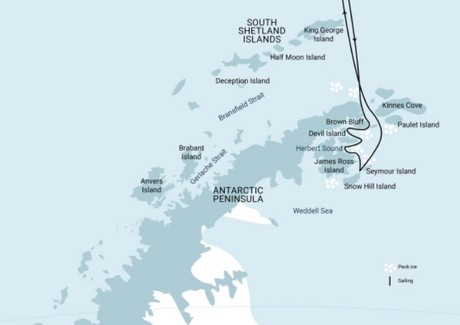 Map for Antarctica - Weddell Sea Explorer Basecamp - The Best Activity Voyage in the Iconic Weddell Sea
