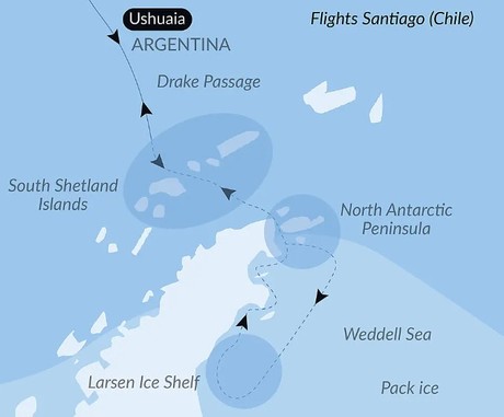Map for The Weddell Sea & Larsen Ice Shelf Luxury Expedition Cruise