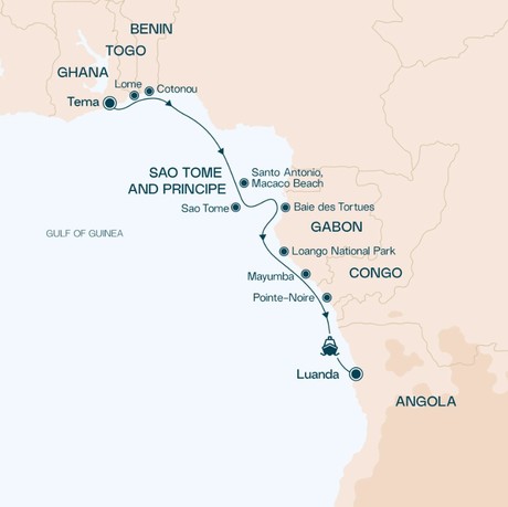Map for West Africa Cruise from Ghana to Angola
