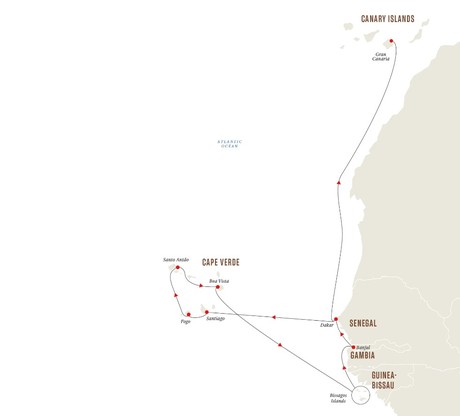 Map for West African Islands to the Canaries – Volcanoes & Wildlife Expedition Cruise