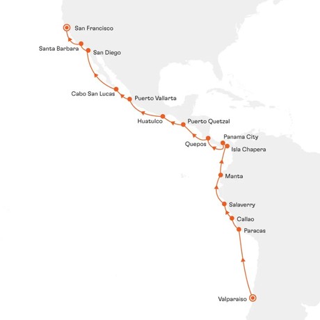 Map for The Diverse West Coast of the American Continent Cruise