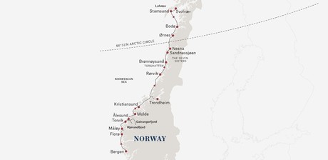 Map for West Fjords to Lofoten Expedition Cruise