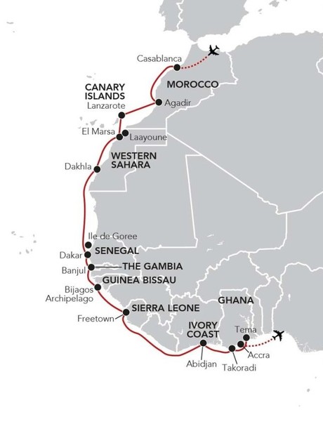 Map for West African Odyssey - An Voyage along Africa's Atlantic Coast