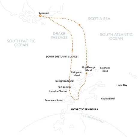 Map for Whale Season in Antarctica - Ushuaia to Ushuaia Expedition