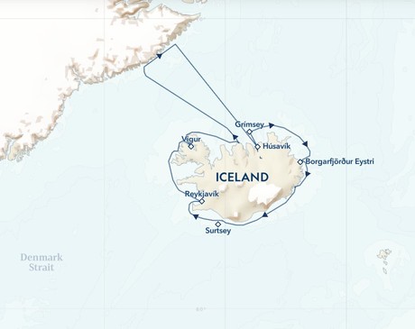 Map for Wild Arctic Shores: Circumnavigating Iceland and Exploring Greenland