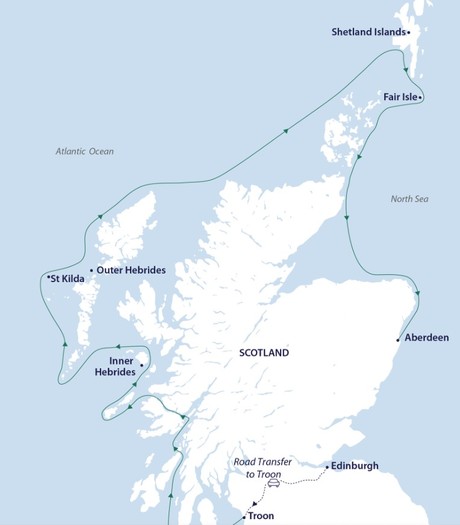 Map for Wild Scotland Cruise - Hebrides, Shetland & Orkney Islands