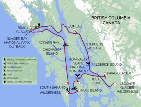 Map for Wild, Woolly and Wow Alaska Cruise