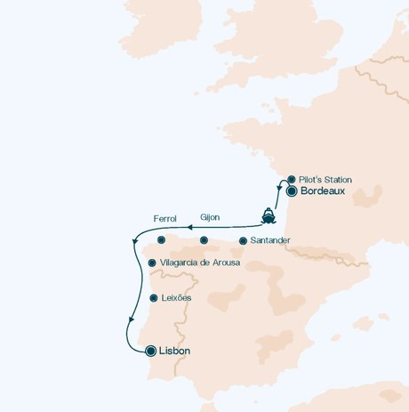 Map for Wine Ports & Atlantic Shores: Cruise from Bordeaux to Lisbon