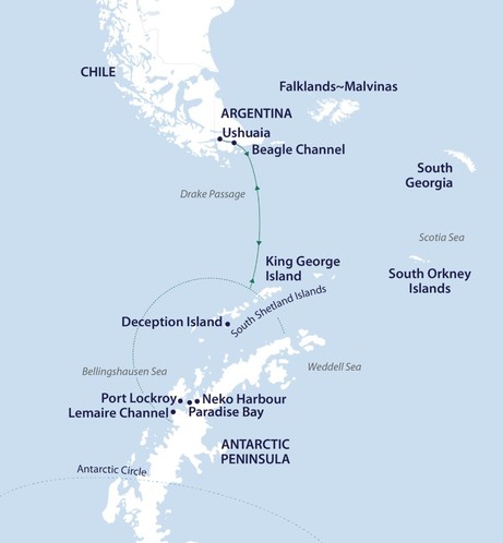 Map for Antarctic Women's Expedition: Spirit of Antarctica