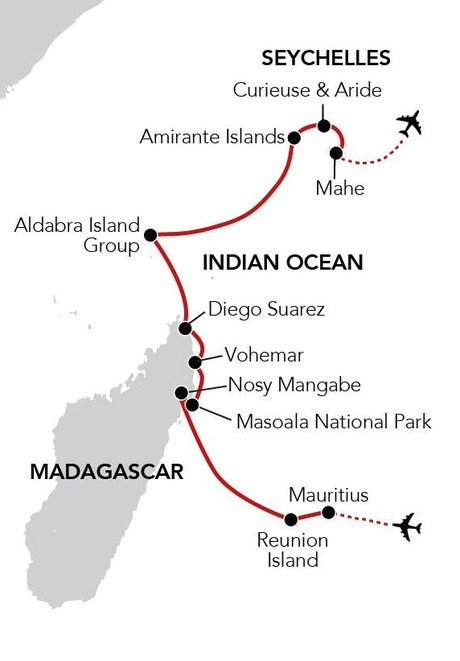 Map for Wonders of Madagascar & the Seychelles Cruise