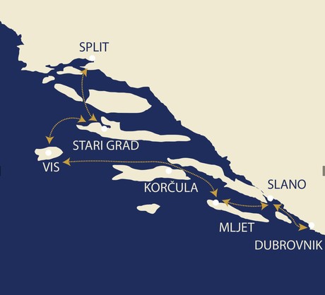 Map for Luxury Adriatic Cruise: Dubrovnik to Split